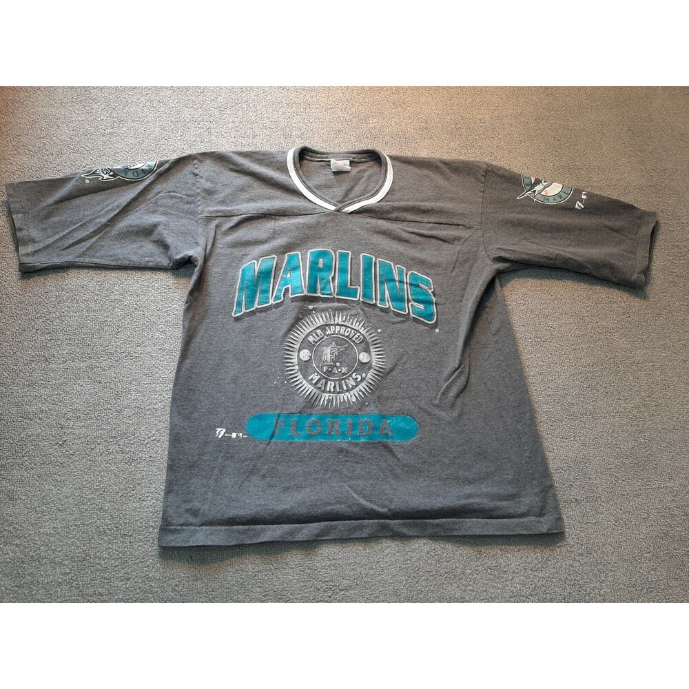 VINTAGE Florida Marlins Shirt youth XL boys 1997 Gray Short Sleeve